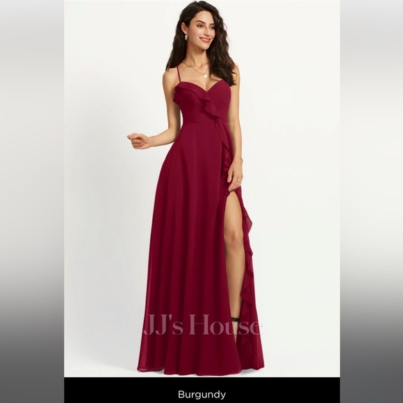 JJ’s house A-line V-Neck Floor-Length Chiffon Bridesmaid Dress in Cabernet - Picture 1 of 6
